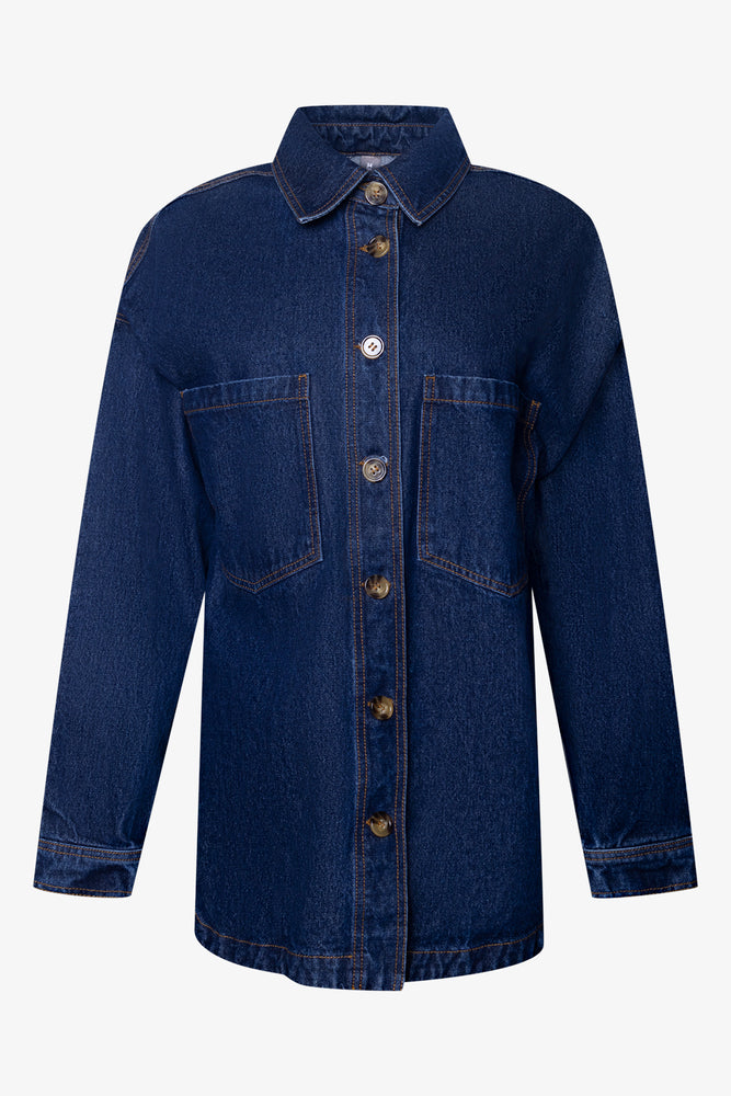 Denim Shacket Dark Blue