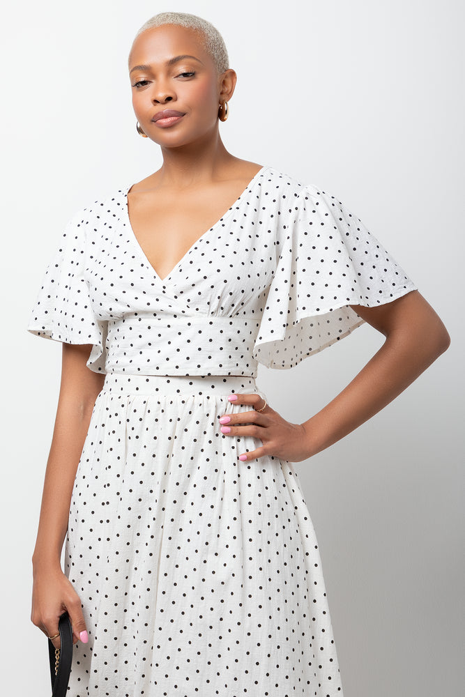 Polka Dot Flutter Sleeve Top Milk