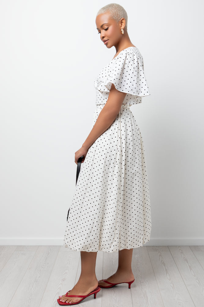 Polka Dot Flutter Sleeve Top Milk