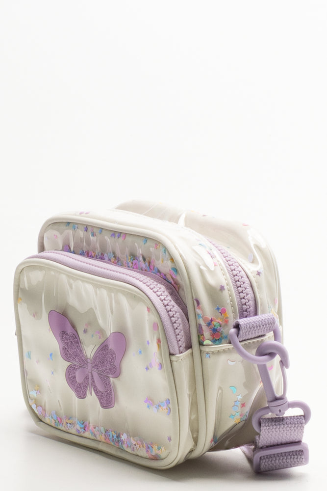 Butterfly Glitter Bag Cream And Purple