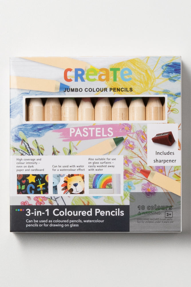 10 Piece Pastel Jumbo Pencils With Sharpener | | Ackermans