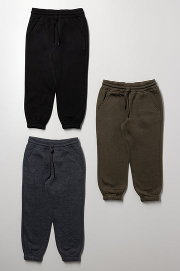 3 Pack Trackpants Black, Charcoal, Khaki