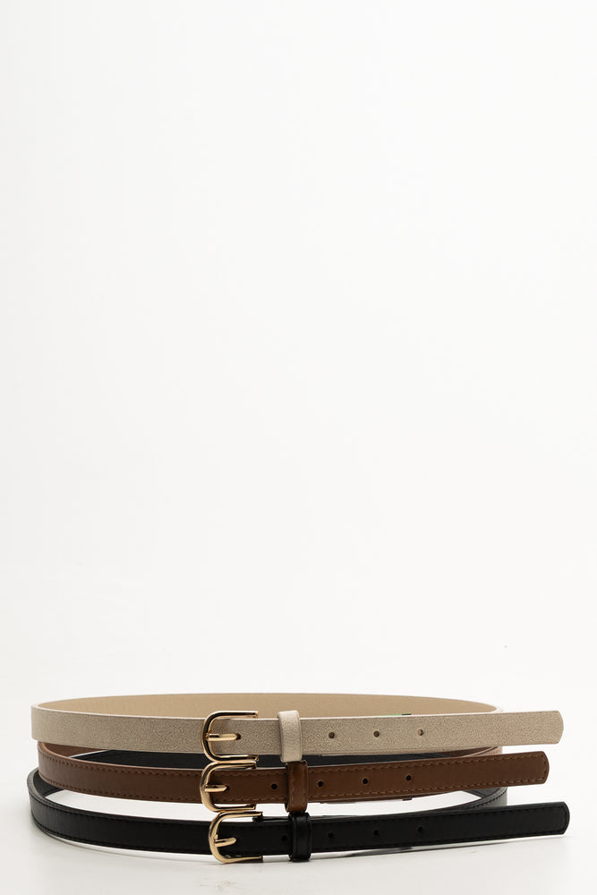3 Pack Belts Black, Natural And Brown