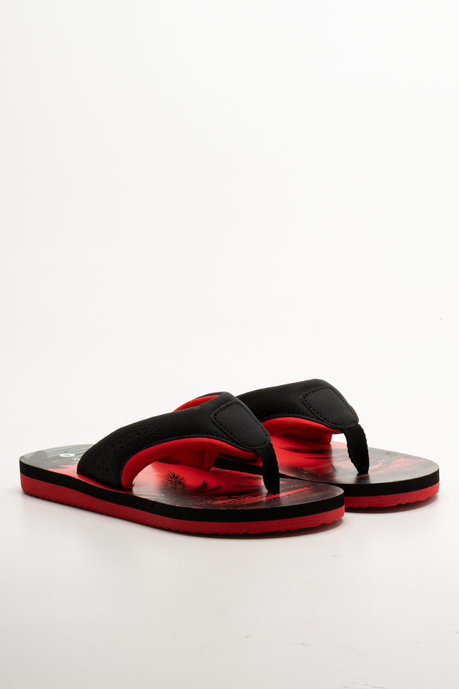 Palm Tree Padded Flip Flops Red And Black