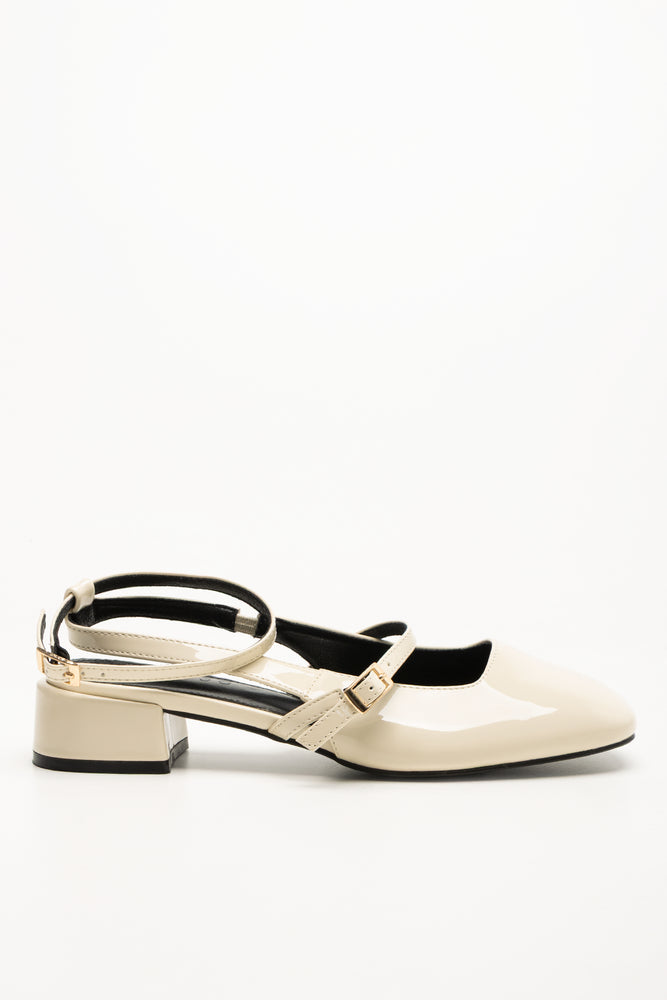 Ankle Strap Mini Block Heels Cream (1)