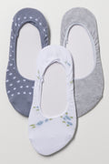 3 Pack Floral Footliners Blue, Grey And White