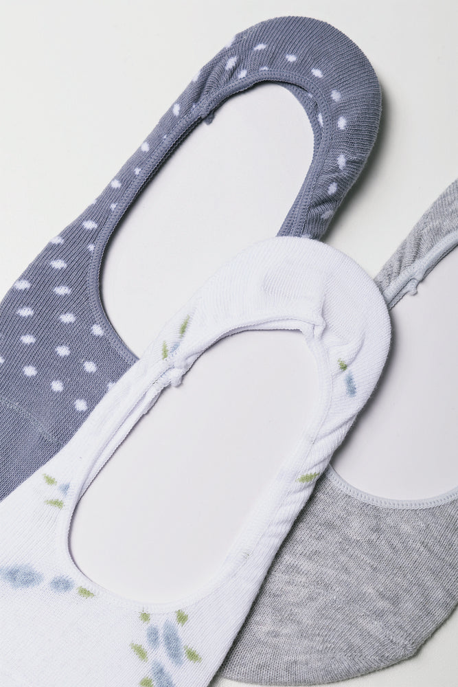 3 Pack Floral Footliners Blue, Grey And White (1)