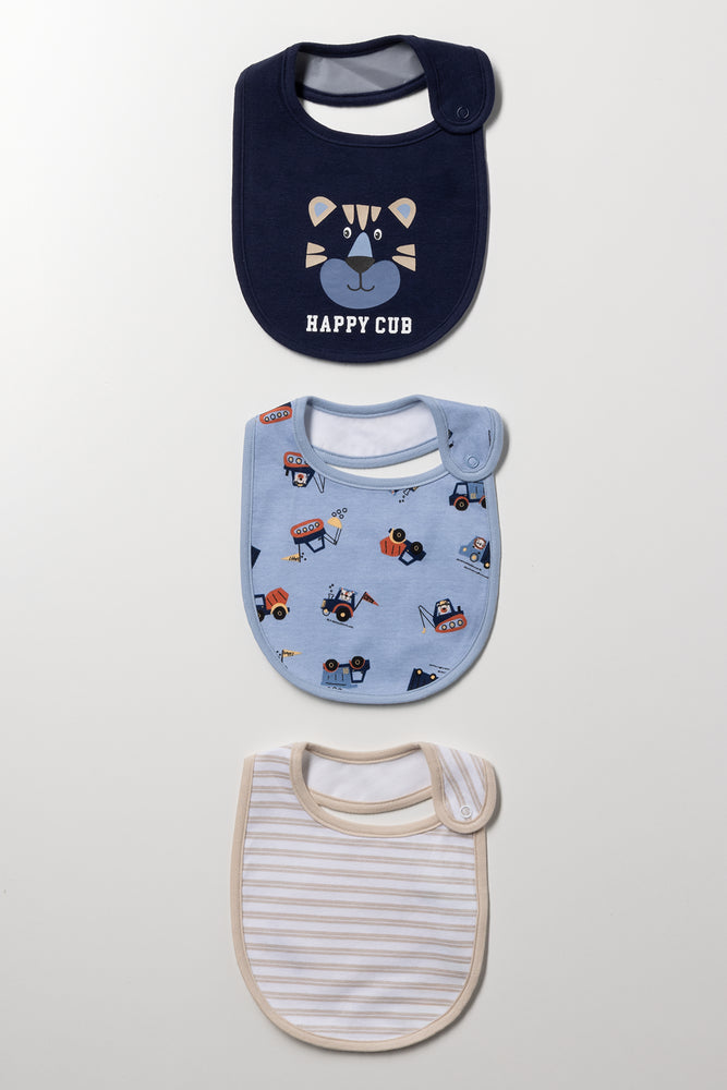 3 Pack Bibs Blue And Natural