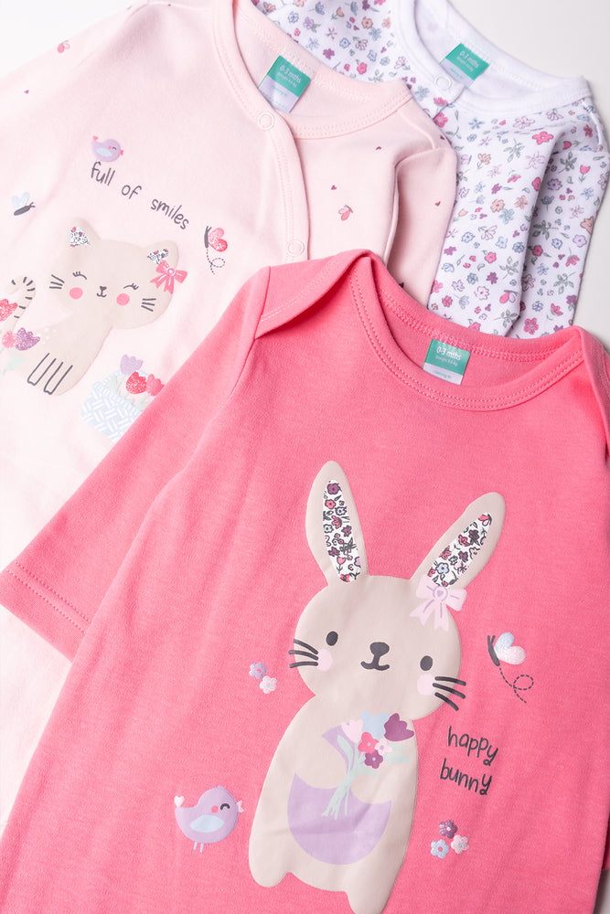 3 Pack Babygrows Pink And White