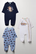 3 Pack Babygrows Blue And White
