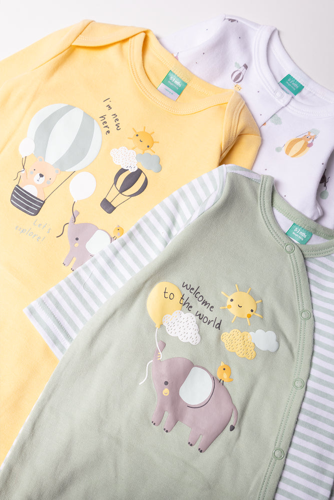 3 Pack Babygrows Yellow, Green And White (1)