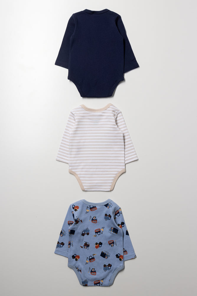 3 Pack Long Sleeve Bodyvests Blue And Natural (2)