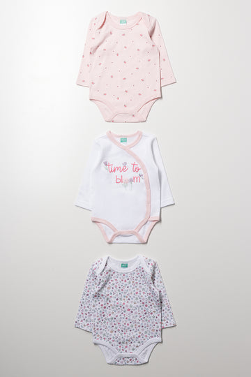 3 Pack Bodyvests Pink And White