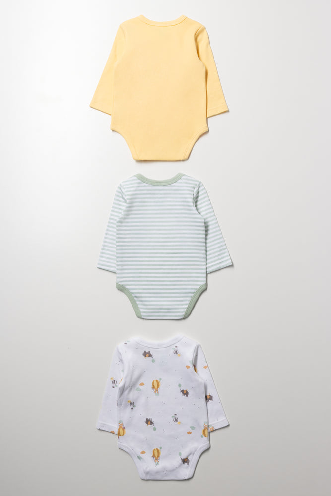 3 Pack Long Sleeve Bodyvests Yellow, Green And White (2)
