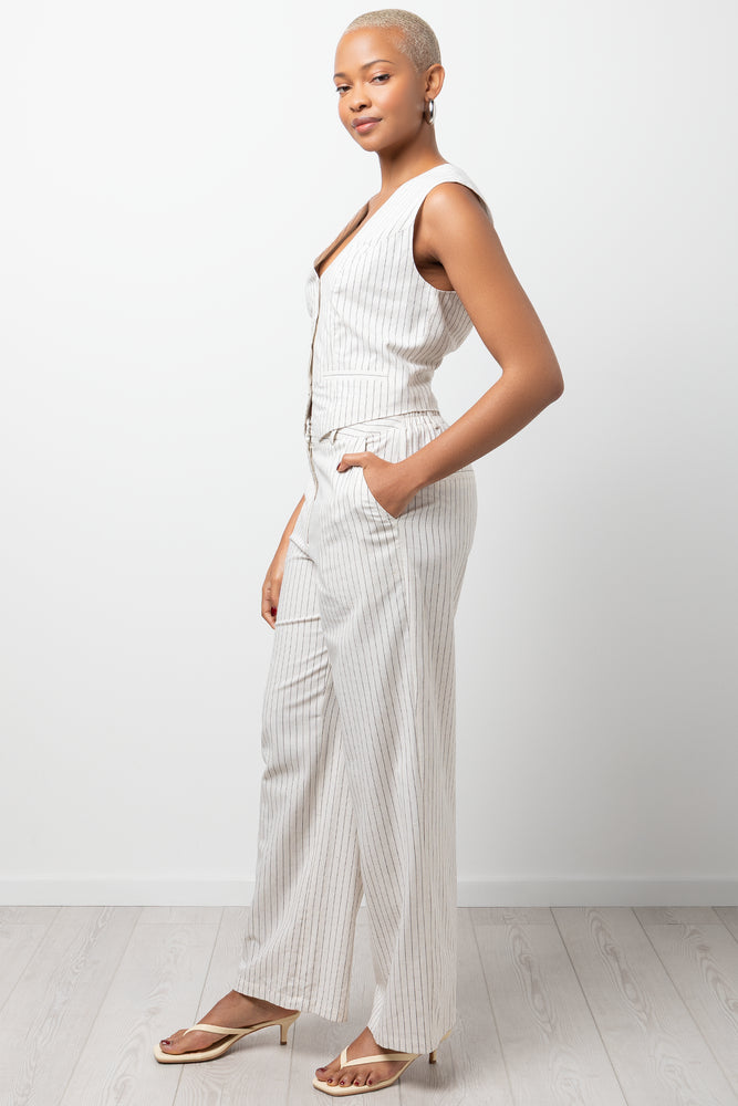 Striped Linen Blend Waistcoat Cream (1)