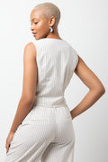 Striped Linen Blend Waistcoat Cream (2)