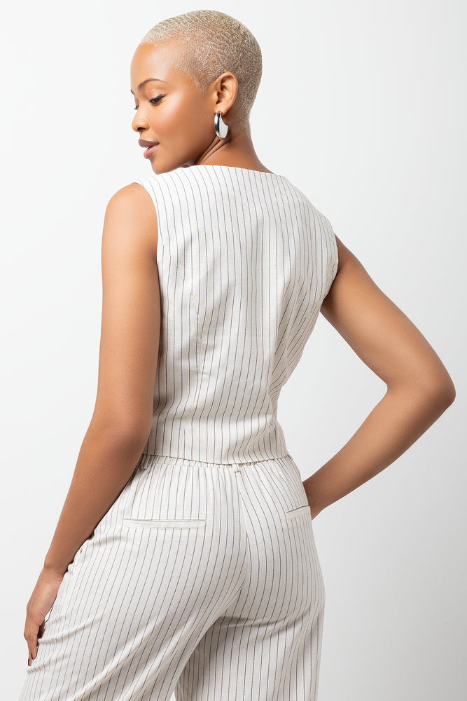 Striped Linen Blend Waistcoat Cream (2)