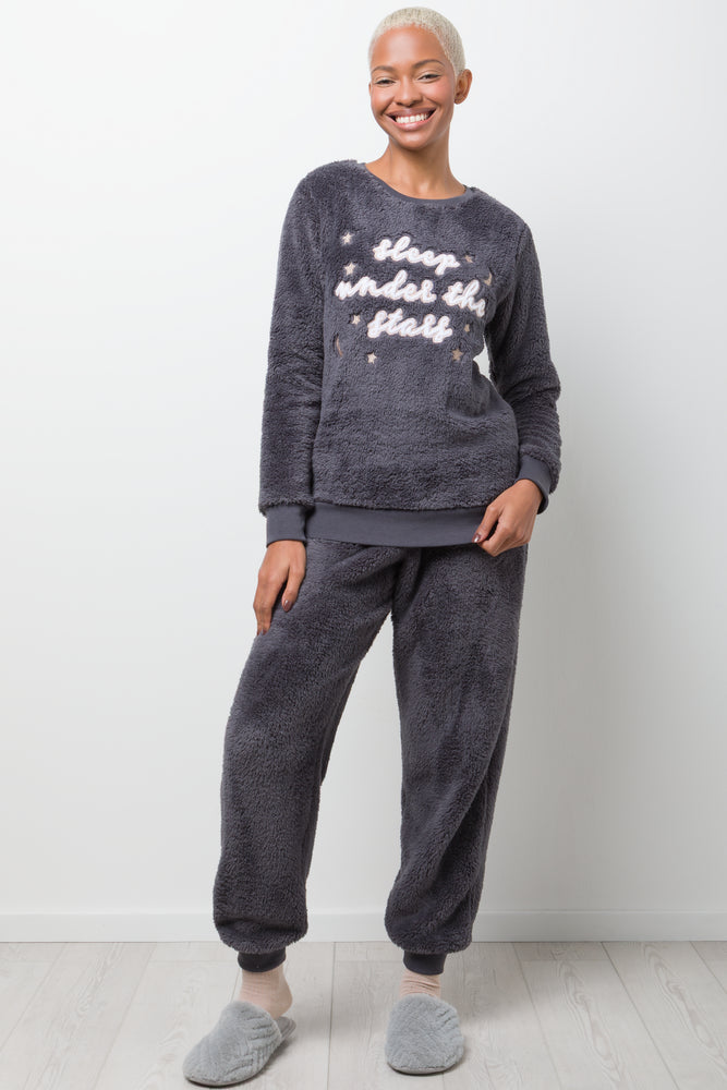 SLEEP UNDER THE STARS SHERPA PJ CHARCOAL