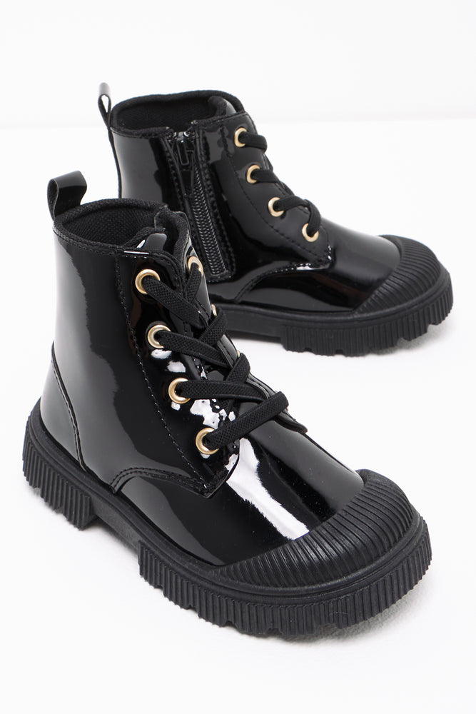 Patent Lace Up Boots Black