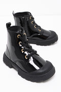 Patent Lace Up Boots Black