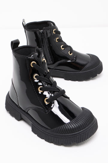 Patent Lace Up Boots Black