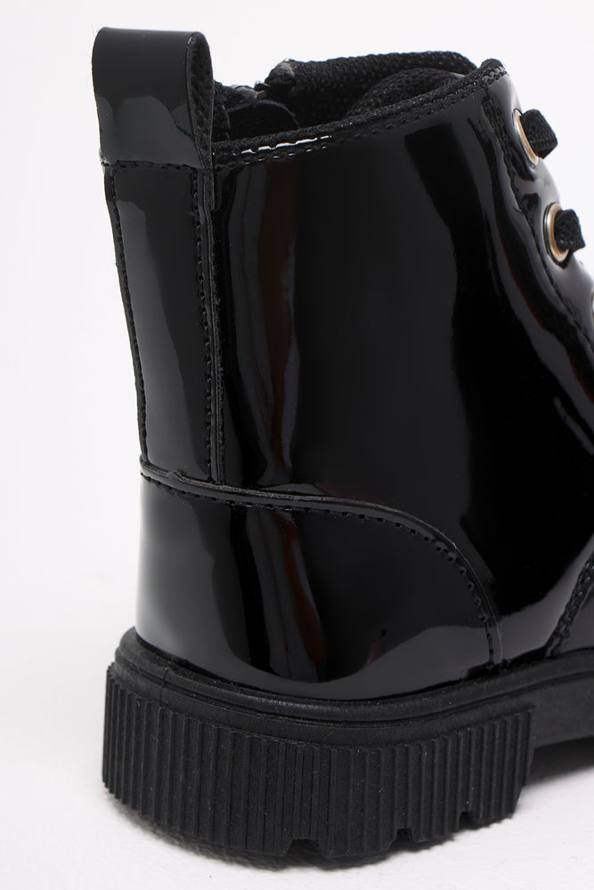 Patent Lace Up Boots Black (3)