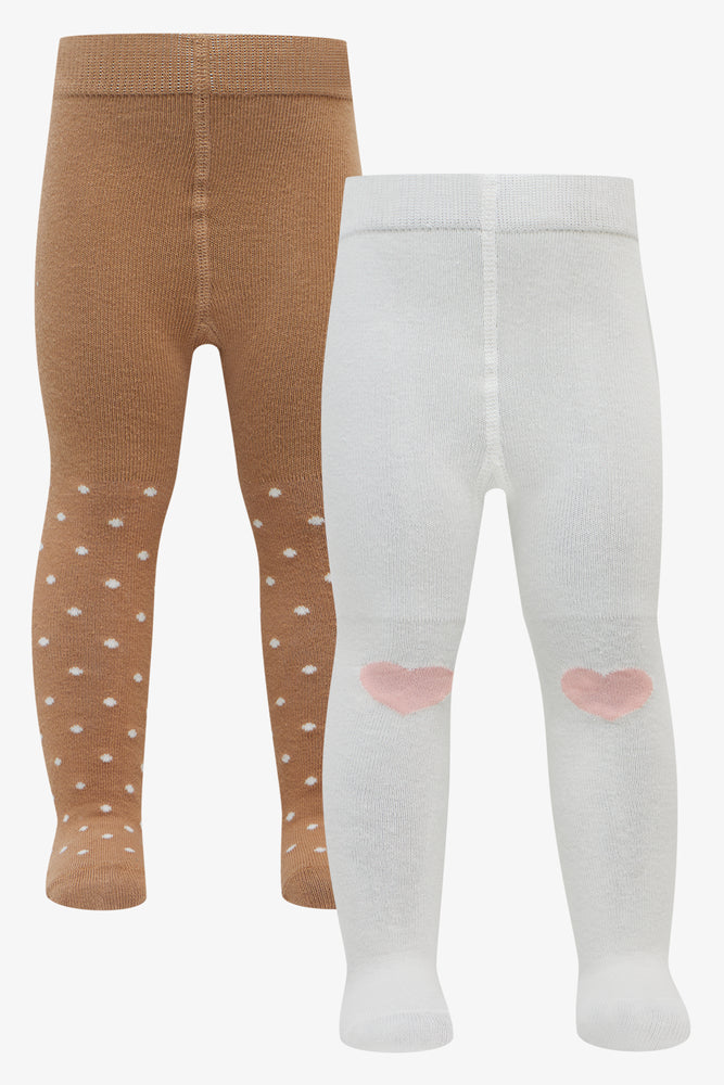 2 Pack Tights White & Tan
