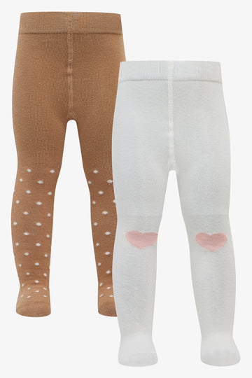 2 Pack Tights White & Tan