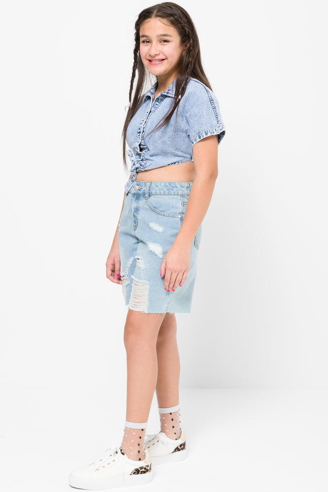 Rip And Repair Denim Shorts Light Blue (2)