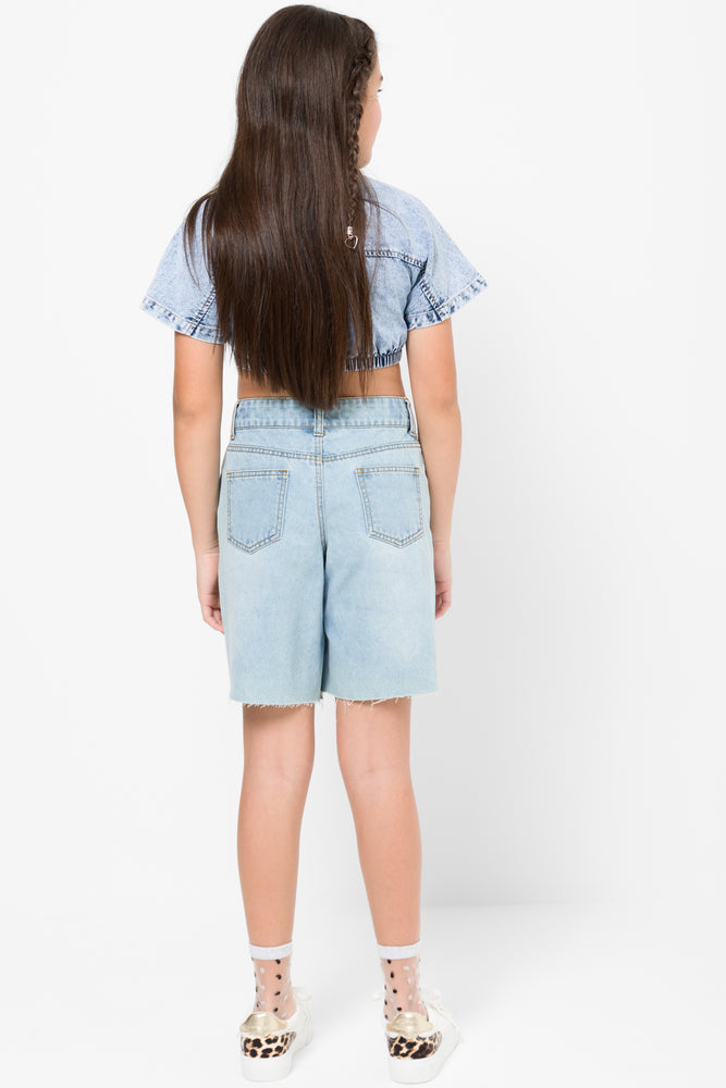 Rip And Repair Denim Shorts Light Blue (3)