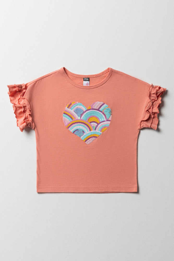 Frill Sleeve T-Shirt Peach