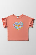 Frill Sleeve T-Shirt Peach