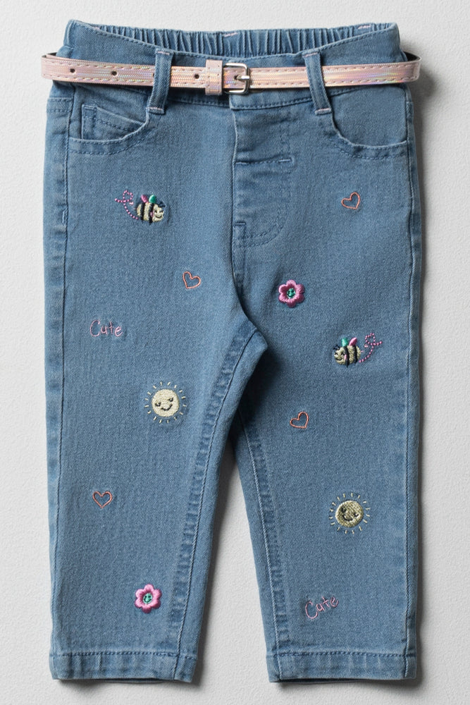 Belted Denim Pants Mid Blue