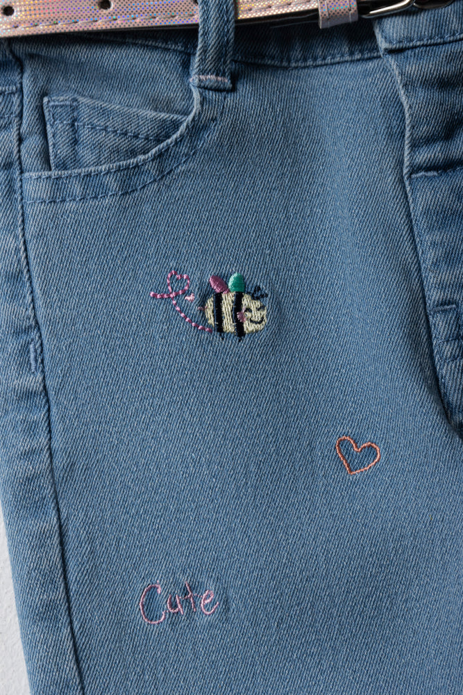 Belted Denim Pants Mid Blue