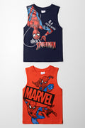 Spiderman 2 Pack Vests Navy & Red