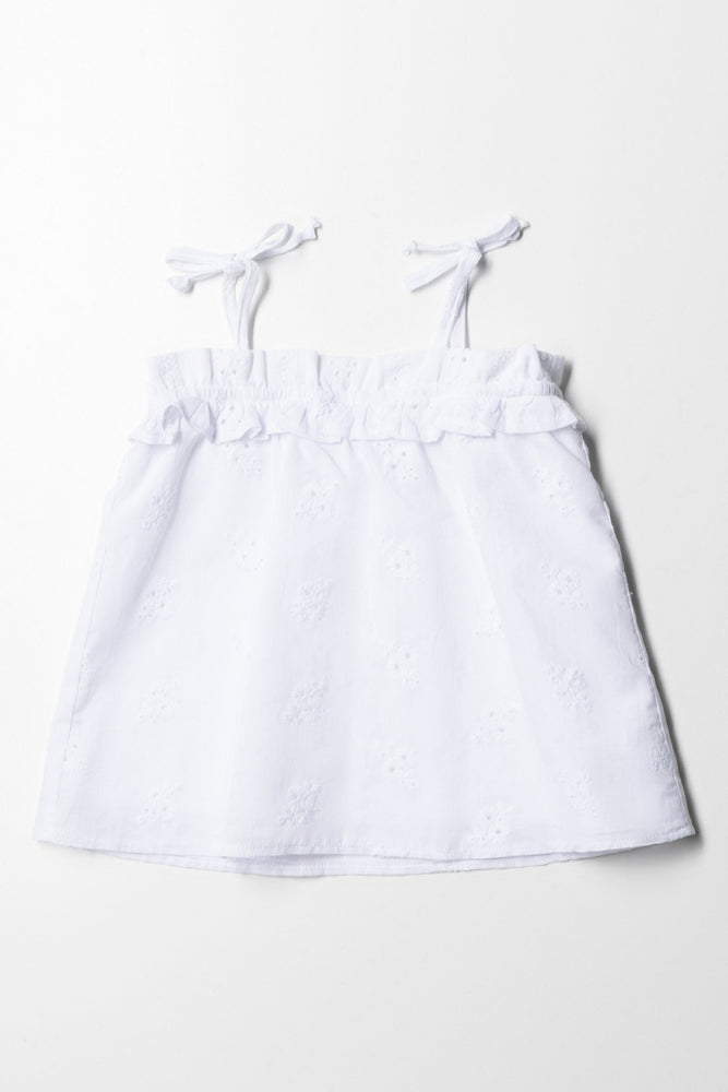 Strappy Anglaise Top White