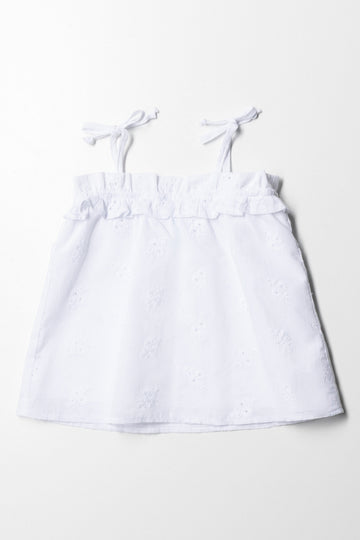 Strappy Anglaise Top White