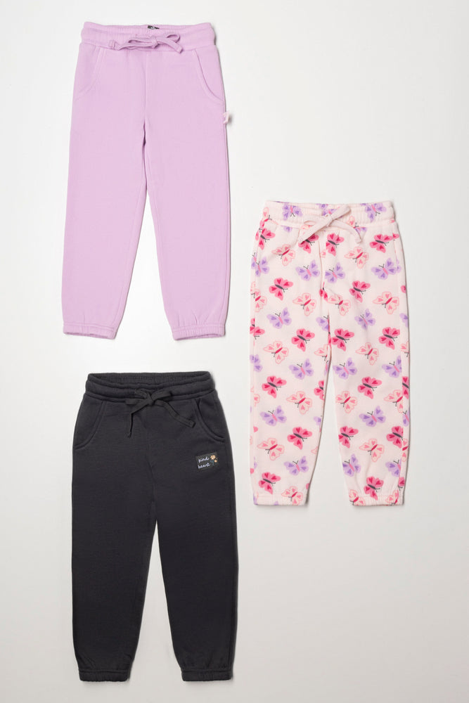 3 Pack Trackpants Charcoal, Lilac & Peach