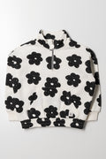 Flower Print Quarter Zip Tracktop Black & White
