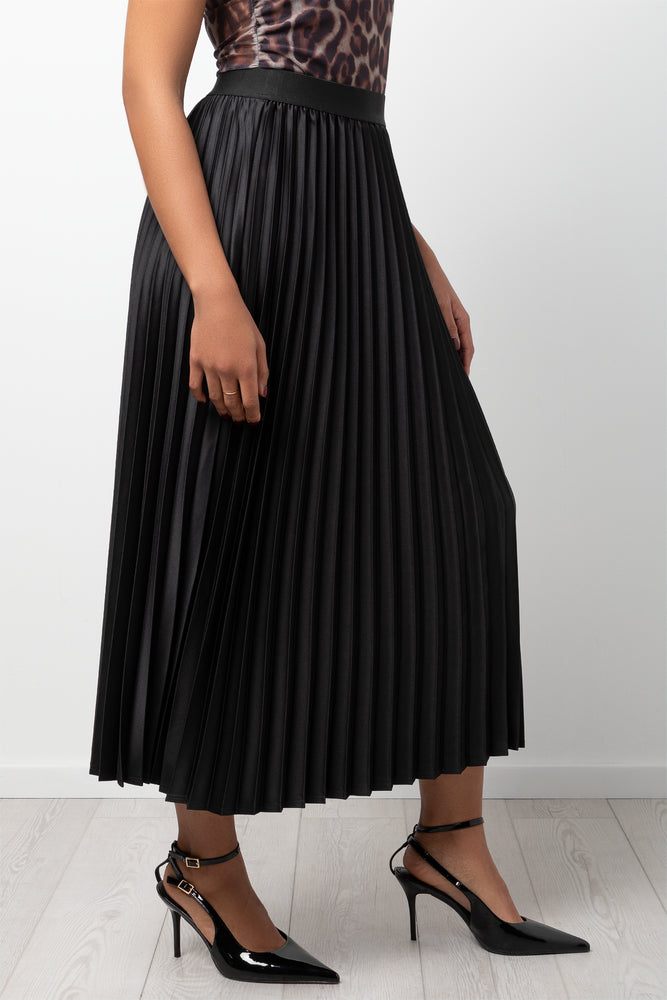 Satin Maxi Pleated Skirt Black