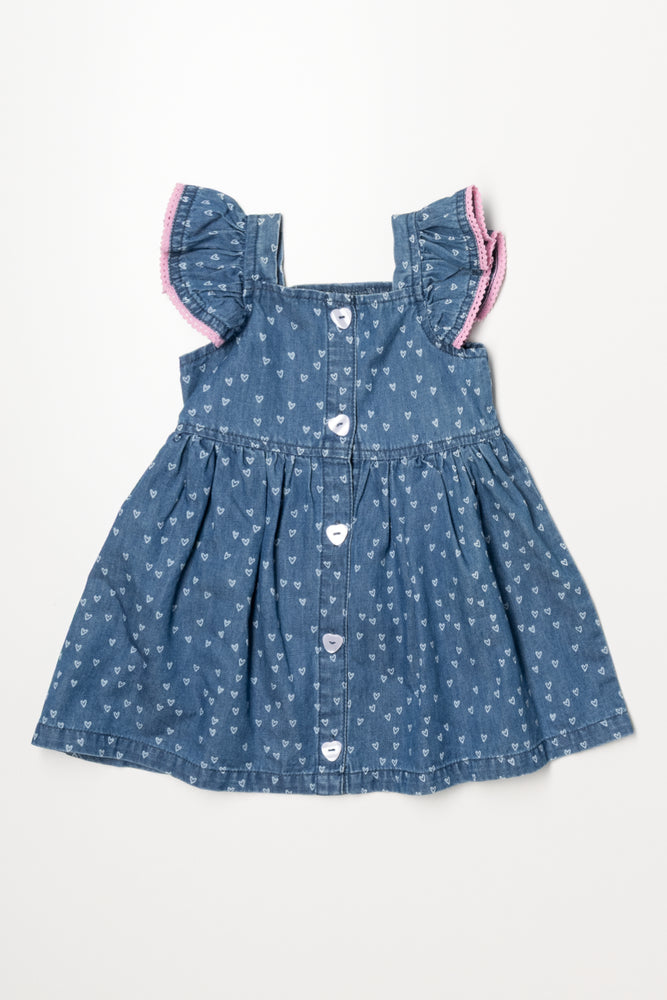 Hearts Denim Dress Blue