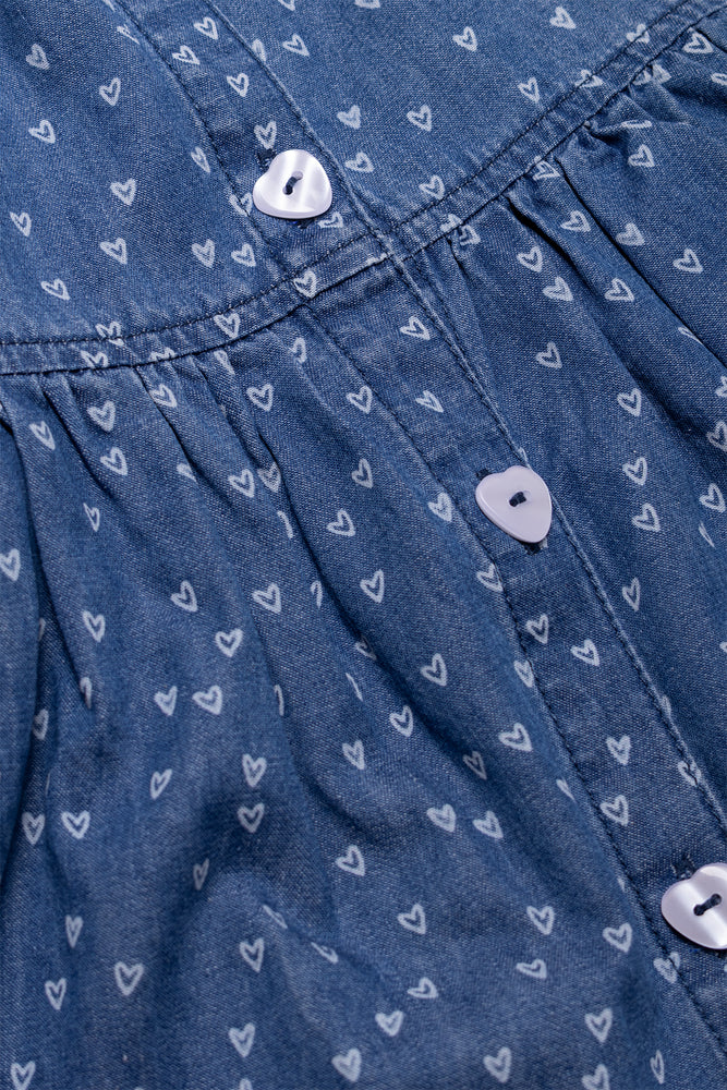 Hearts Denim Dress Blue