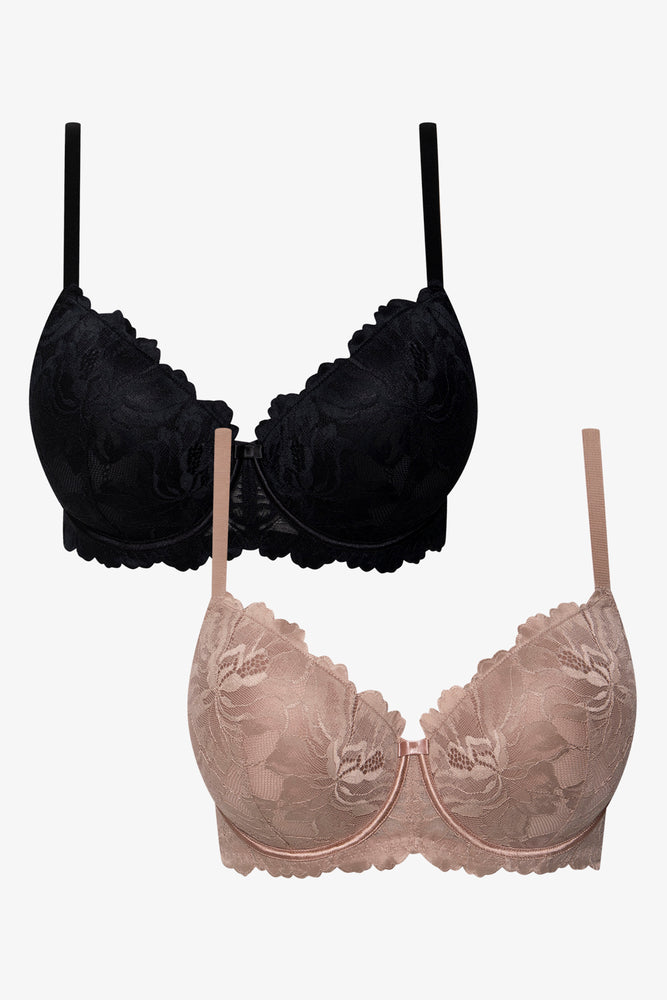 Plus Size 2 Pack Lace Balconette Bras Black And Natural