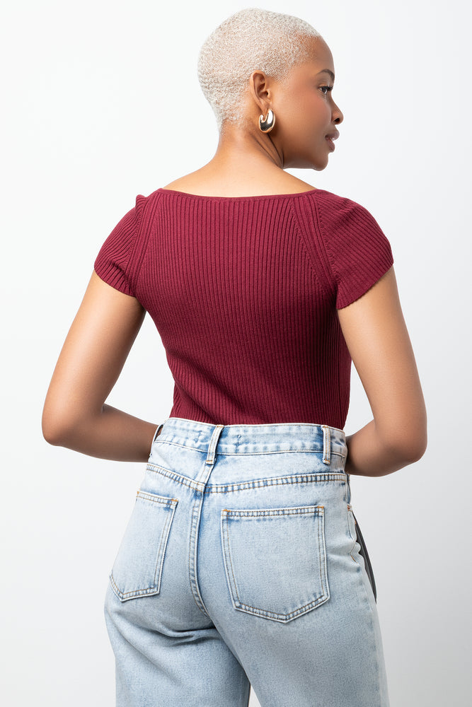 Cap Sleeve Knit Top Burgundy (2)