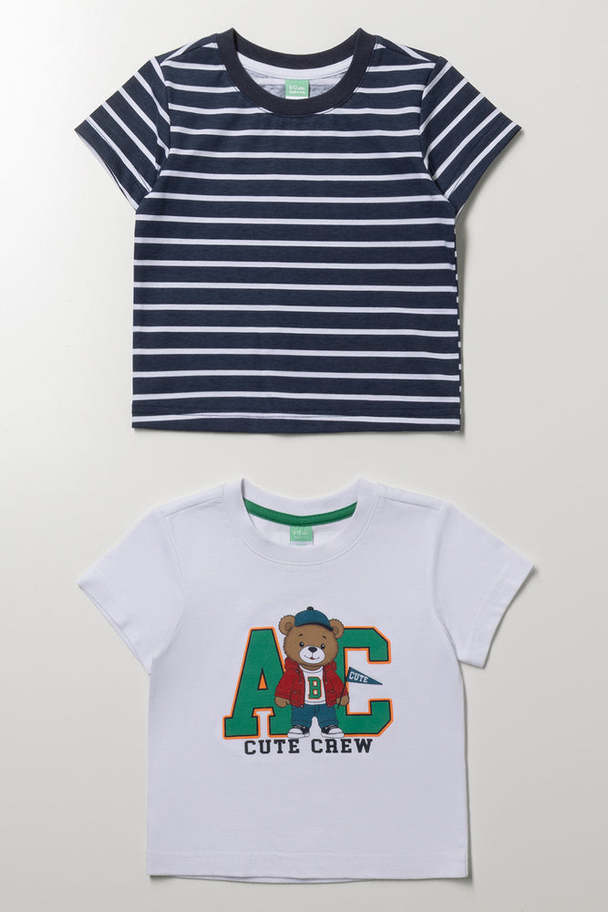 2 Pack Teddy Short Sleeve T-Shirts White And Navy