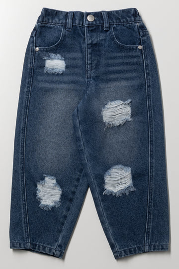 Barrel Leg Denim Jeans Dark Blue