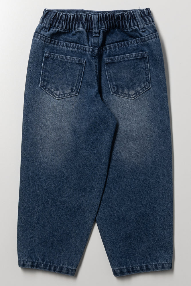 Barrel Leg Denim Jeans Dark Blue (2)