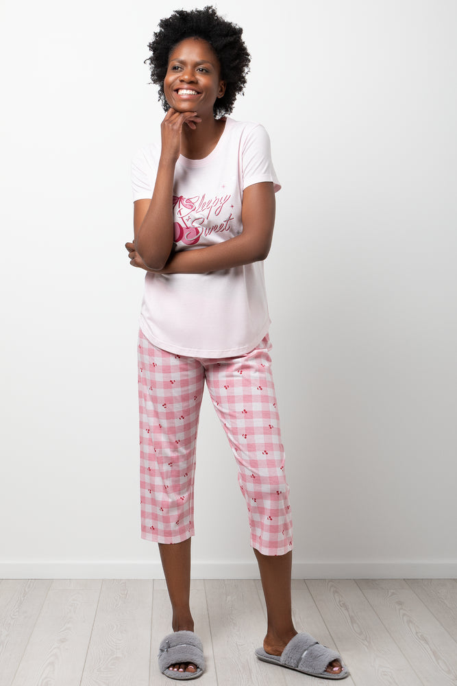 Cherry Check Capri Pyjamas Pink