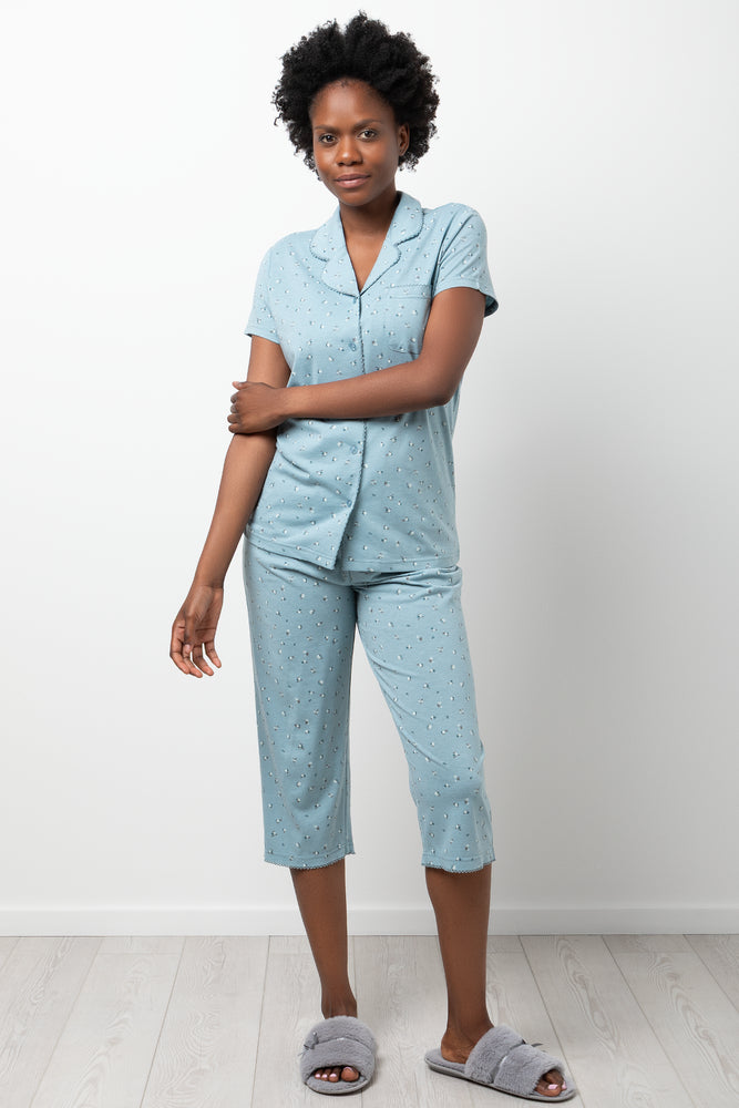 Ditsy Button Through Capri Pyjamas Green