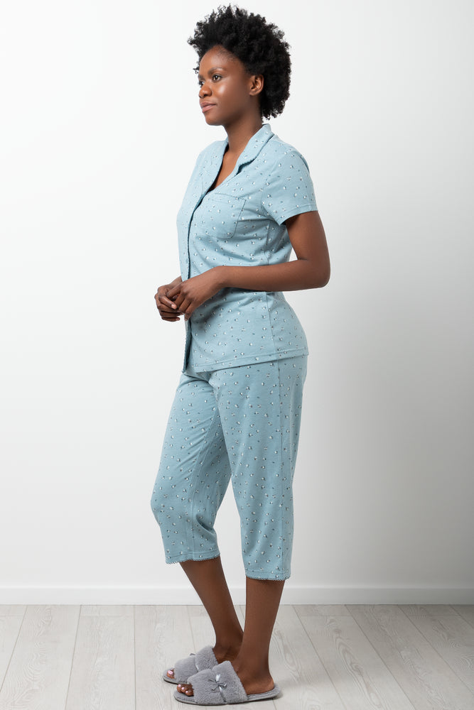 Ditsy Button Through Capri Pyjamas Green